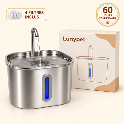 Fontaine à eau pour chat Lunypet en acier inoxydable avec quatre filtres inclus